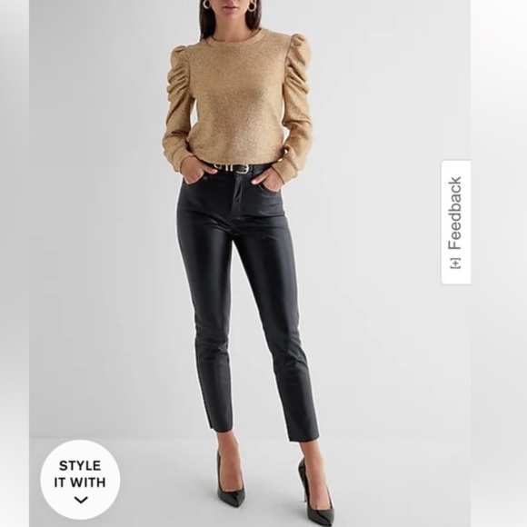 Express Pants - Express High Rise 90s Skinny Cut Faux Leather Pants Black Soft Lining Stretch